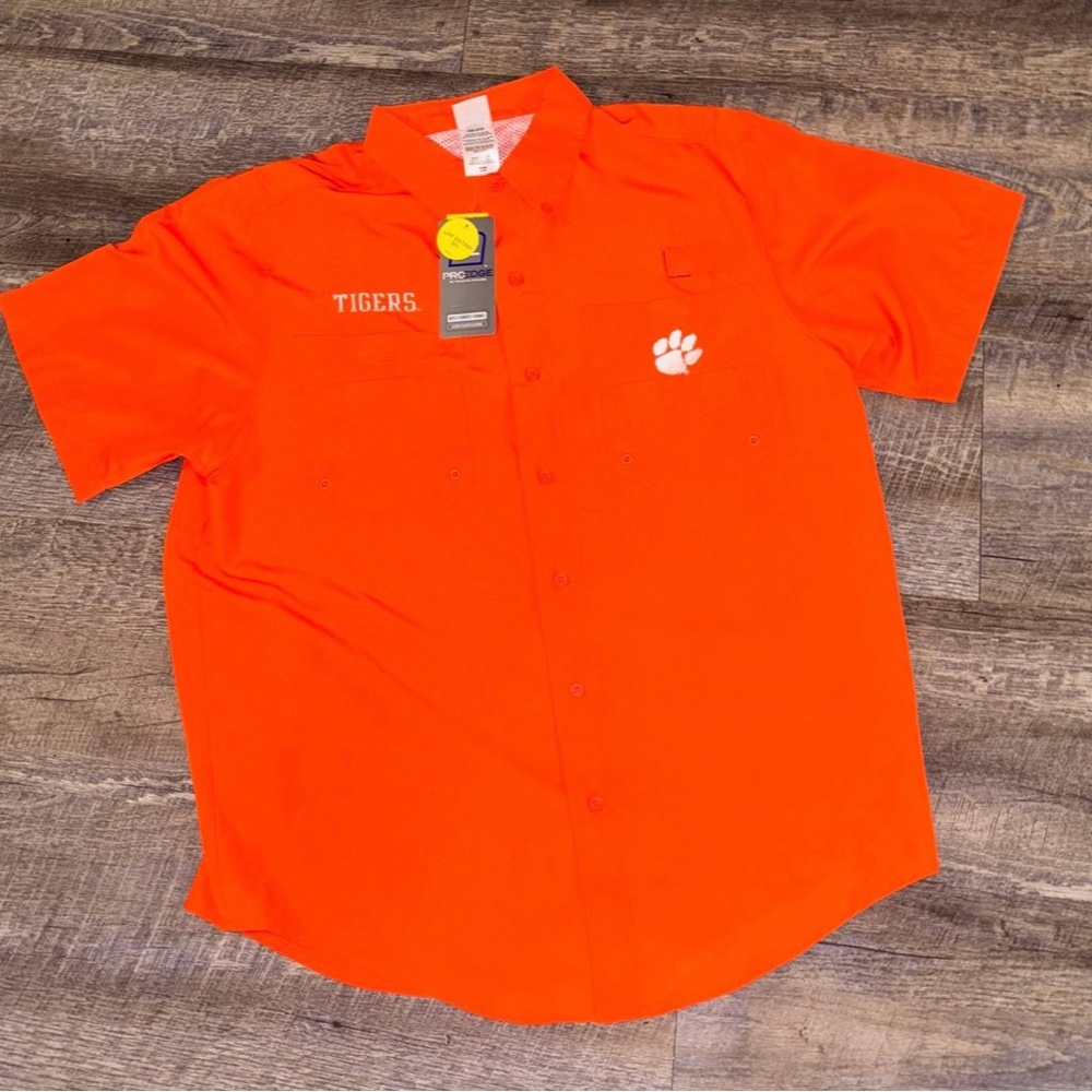 Orange/Clemson Tigers - Pro Edge Men's Short Sleeve Button-Down NCAA Moi…